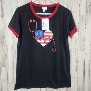 LuLaRoe First Responders Short Sleeve Top Black Size Small